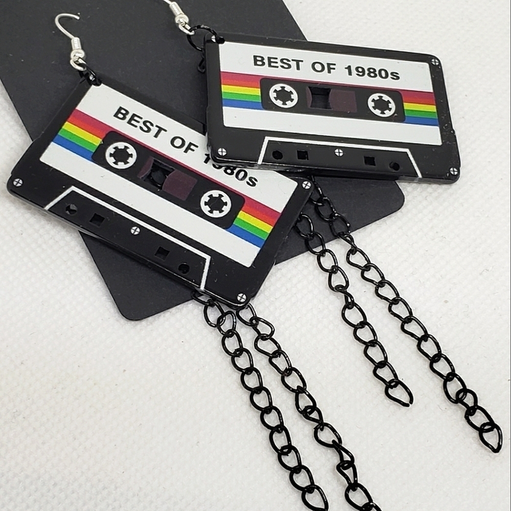 Handmade Best of 1980s Retro Cassette Tape Dangle Earrings